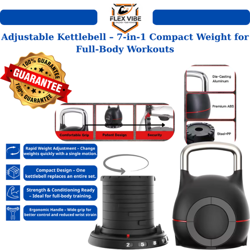 7-in-1 Adjustable Kettlebell for Strength Training, Quick-Adjust Weight System 3.5–22.5 lbs, Compact Home Gym Kettlebell