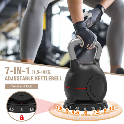 7-in-1 Adjustable Kettlebell for Strength Training, Quick-Adjust Weight System 3.5–22.5 lbs, Compact Home Gym Kettlebell