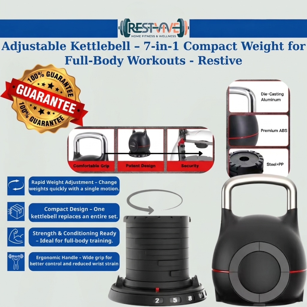 7-in-1 Adjustable Kettlebell for Strength Training, Quick-Adjust Weight System 3.5–22.5 lbs, Compact Home Gym Kettlebell