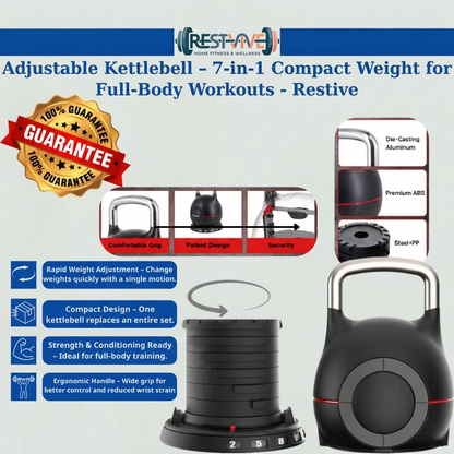 7-in-1 Adjustable Kettlebell for Strength Training, Quick-Adjust Weight System 3.5–22.5 lbs, Compact Home Gym Kettlebell